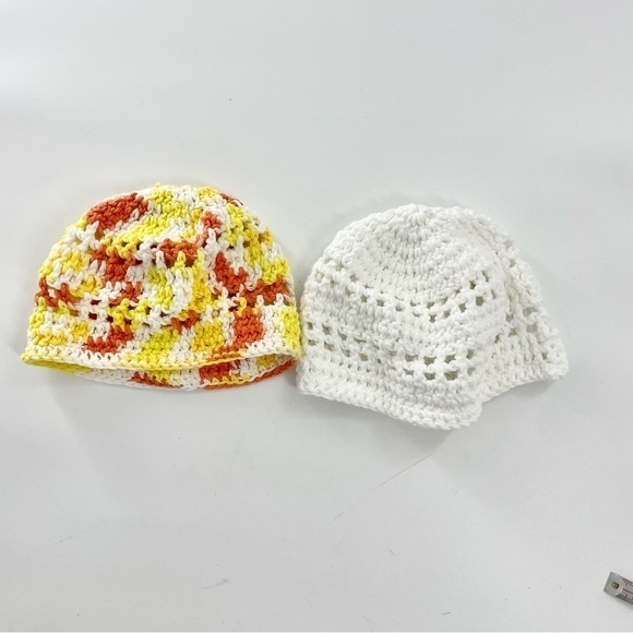 Two handmade crochet baby hats Bohemian Boho Shabby Chic Retro Orange Yellow Hat - Picture 6 of 6